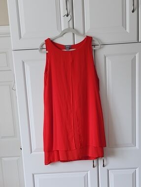 Neiman Marcus Red Layered Sleeveless Chiffon  Dress